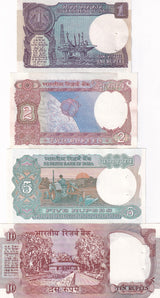 India Set 4 Pcs 1 2 5 10 Rupees P 78 79 80 88 Random Sign UNC W/H