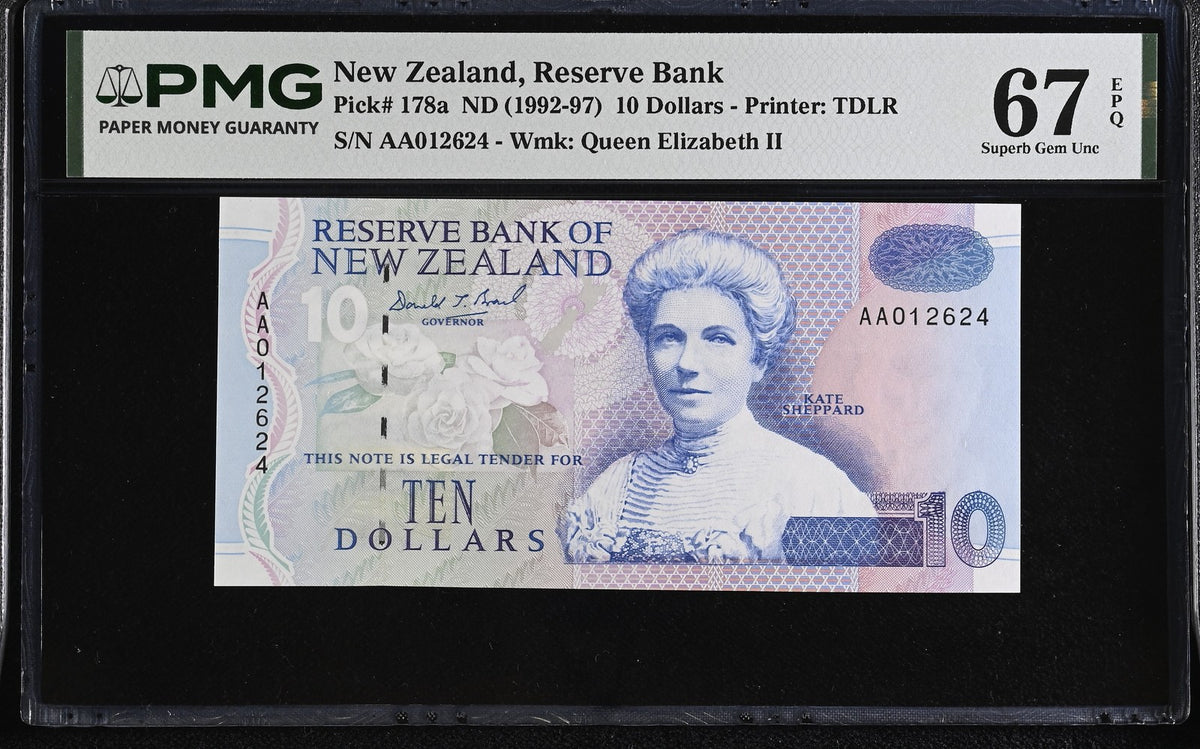 New Zealand 10 Dollars ND 1992-1997 P 178 a AA Prefix Superb Gem UNC PMG 67 EPQ