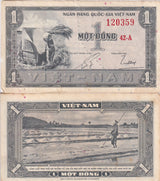 South Vietnam 1 Dong 1955 P 11 AUnc ,Threshing grain, Rice paddies