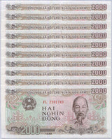 Vietnam 2000 Dong 1988 P 107 UNC LOT 10 PCS 1/10 BUNDLE