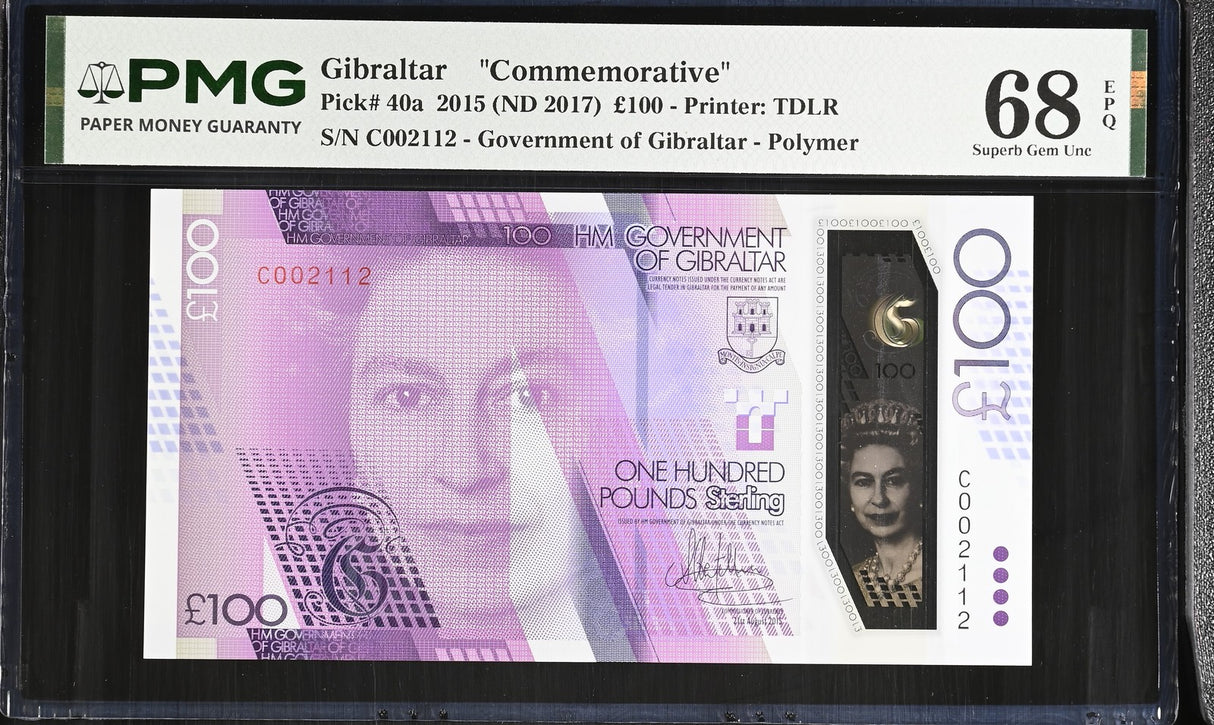 Gibraltar 100 Pounds 2015 ND 2017 P 40 a Superb Gem UNC PMG 68 EPQ TOP POP