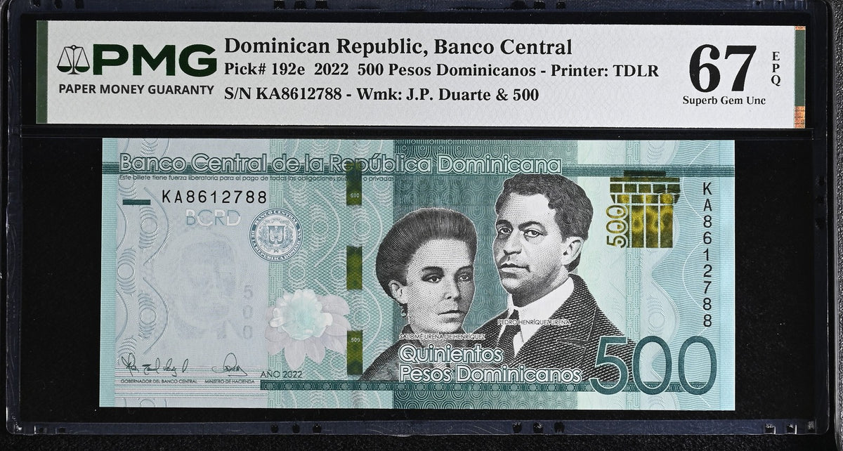 Dominican Republic 500 Pesos 2022 P 192 e Superb Gem UNC PMG 67 EPQ