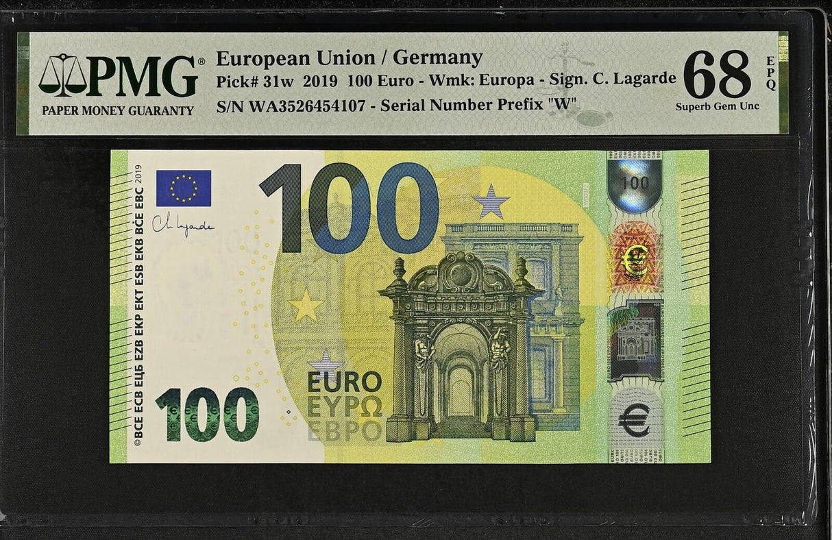 Euro 100 Euro Germany 2019 P 31 w Prefix Superb Gem UNC PMG 68 EPQ TOP POP