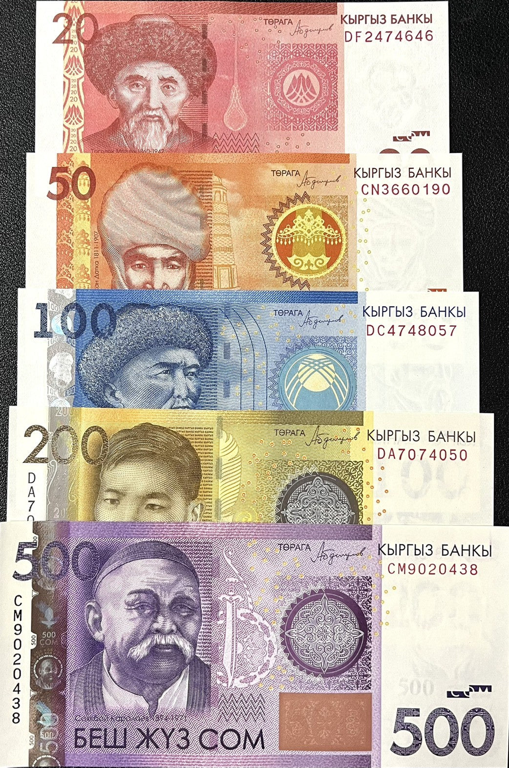 Kyrgyzstan Set 5 UNC 20 50 100 200 500 Som 2016 P 24 25 26 27 28