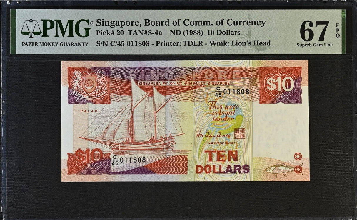 Singapore 10 Dollars ND 1988 P 20 Superb Gem UNC PMG 67 EPQ