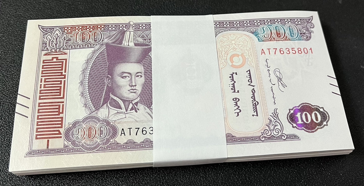 Mongolia 100 Tugrik 2020 P 73 New symbol UNC LOT 100 Pcs 1 BUNDLE