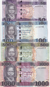 South Sudan Set 4 Pcs (50 100 UNC) (500 1000 AU) Pounds 2019-2023