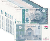 Tajikistan 5 Somoni 1999 / 2013 P 23 UNC LOT 10 PCS