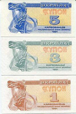 Ukraine Set 3 PCS 1 3 5 Karbovantsiv 1991 P 81 82 83 UNC