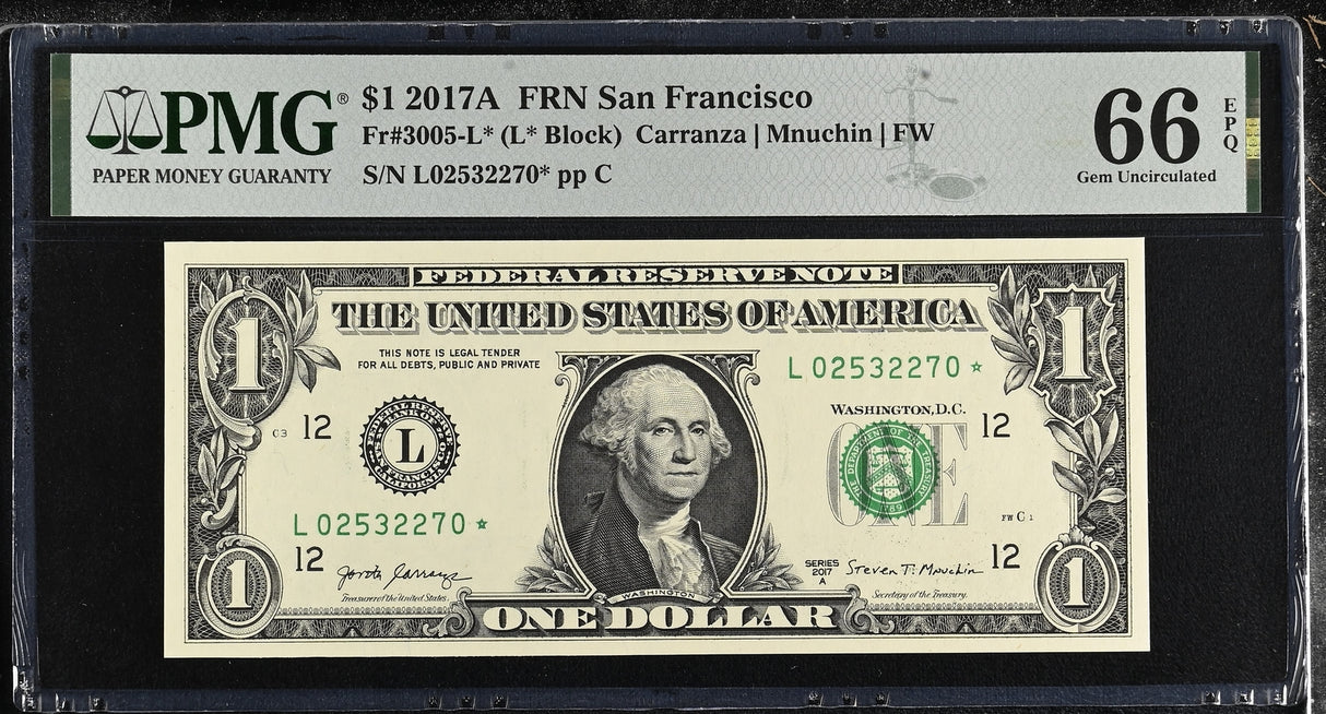 United States 1 Dollar USA 2017A P 544* Replace San Francisco Gem UNC PMG 66 EPQ