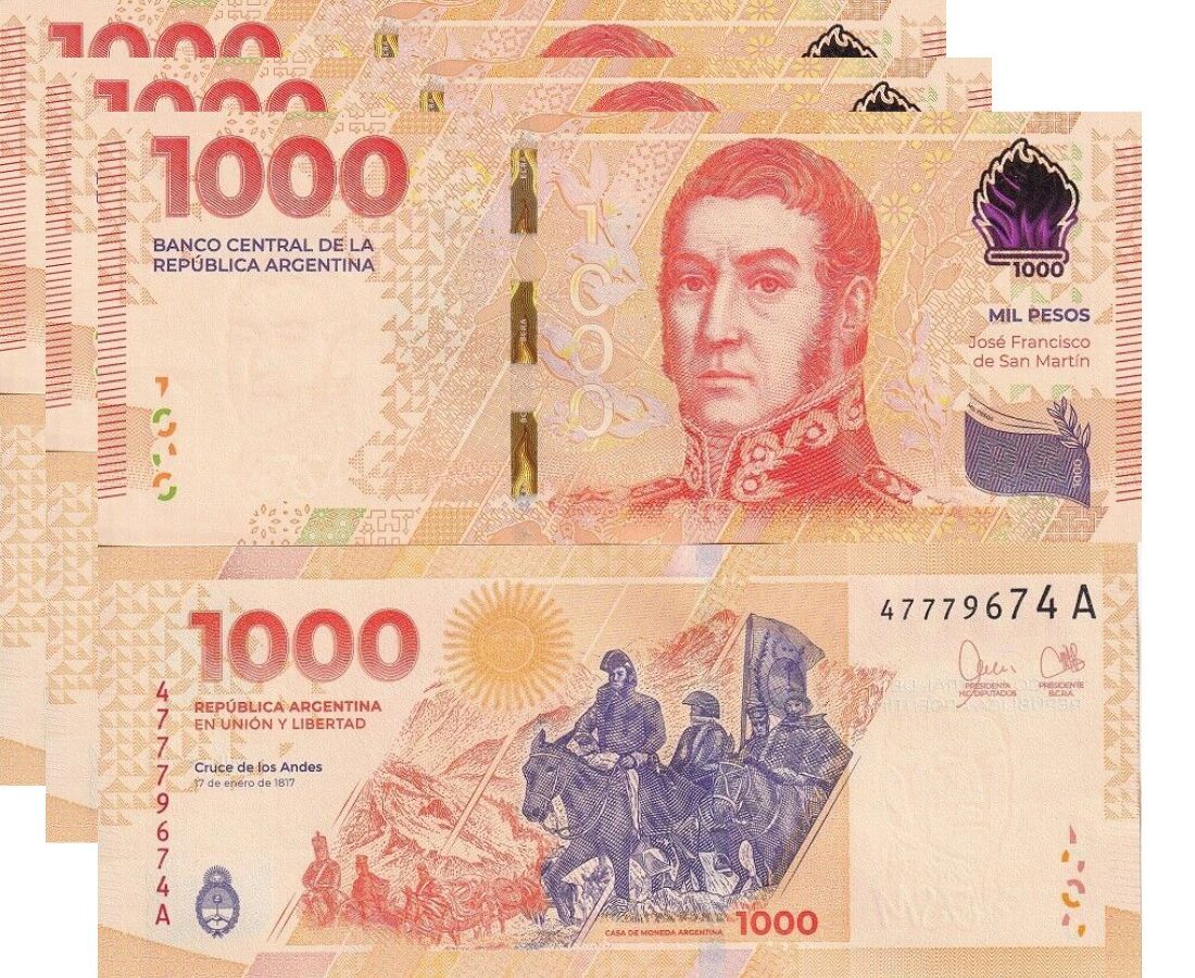 Argentina 1000 Pesos 2023 Comm. Crossing of the Andes P 367 UNC LOT 3 PCS