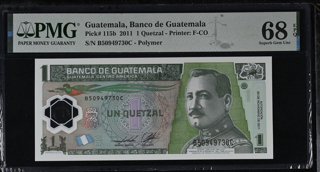 Guatemala 1 Quetzal 2011 P 115 b Superb Gem UNC PMG 68 EPQ TOP POP