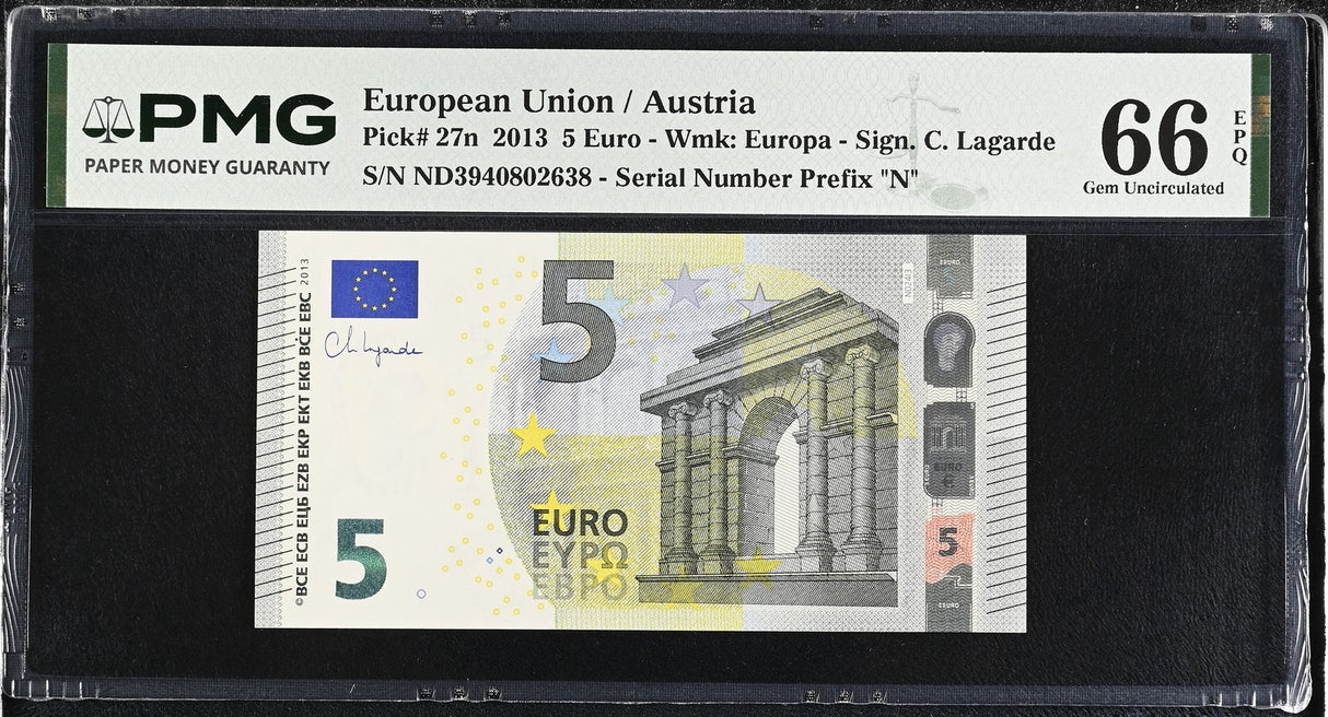 Euro 5 Euro Austria 2013 P 27 n Gem UNC PMG 66 EPQ