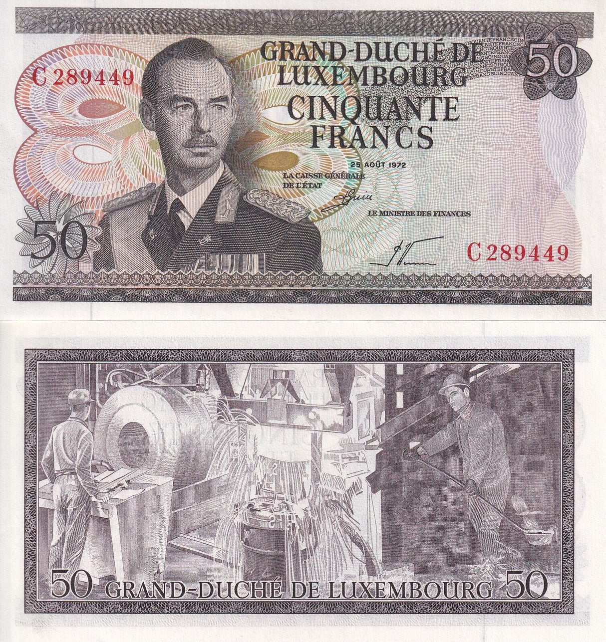 LUXEMBOURG 50 FRANCS 1972 P 55 a UNC