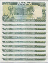 Zambia 20 Kwacha 1989/1991 P 32 b UNC LOT 10 PCS