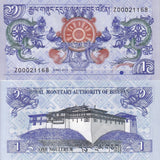 Bhutan 1 Ngultrum 2019 P 27 c* Z Replacement UNC ,Dragons Simtokha Dzong