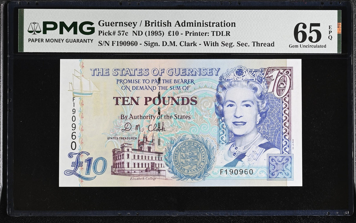 Guernsey 10 Pound ND 1995 P 57 c Gem UNC PMG 65 EPQ