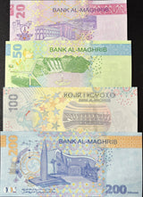 Morocco Set 4 UNC 20 50 100 200 Dirhams 2023 - 2025 P 79 80 82 83 NEW Design