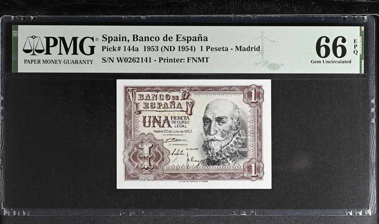 Spain 1 Pesetas 1953 ND 1954 P 144 a Gem UNC PMG 66 EPQ