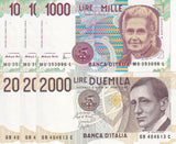 Italy Set 2 x Lot 3 = 6 UNC 1000 2000 Lire Random SIGN P 114 115