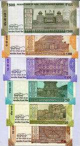 India Set 6 UNC 10 20 50 100 200 500 Rupees Mixed Year P 109 110 - 113 114