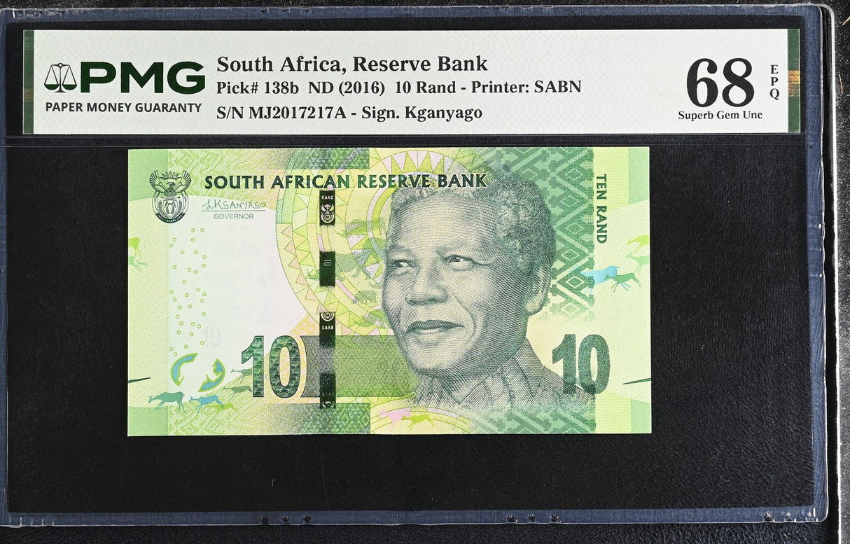 South Africa 10 Rand ND 2016 P 138 b Superb Gem UNC PMG 68 EPQ