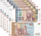 Tajikistan 20 Somoni 2025 / 2026 P NEW Sign LOT 5 UNC