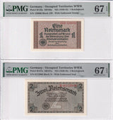 Germany SET 2; 1 2 Reichsmark ND 1940 P R136 P R137 Superb Gem UNC PMG 67 EPQ