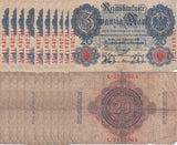 GERMANY 20 Reichsbanknote Mark 1914 P 46 USED / CIRCULATED LOT 10 PCS