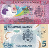 Solomon Islands Set 2 PCS 5 10 Dollars 2019 2023 Polymer P 39 38 UNC