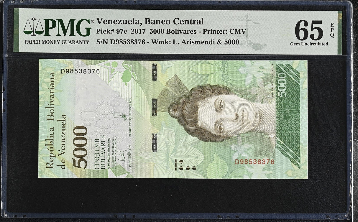 Venezuela 5000 Bolivares 2017 P 97 c Gem UNC PMG 65 EPQ