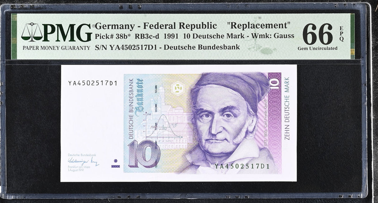 Germany 10 Deutsche Mark 1991 P 38 b* Replacement Gem UNC PMG 66 EPQ