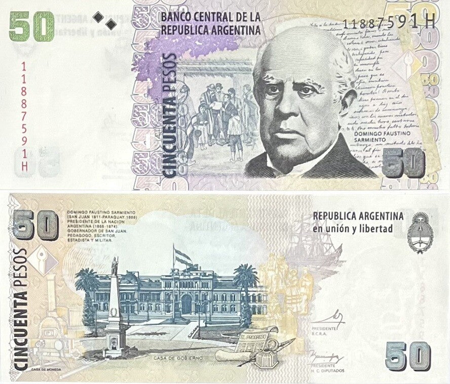 Argentina 50 Pesos ND 2003-2015 P 356 Mixed Suffix UNC, General Domingo Faustino