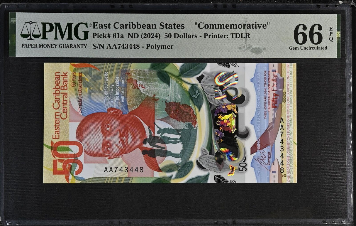 East Caribbean 50 Dollars ND 2024 Polymer Comm. P NEW Gem UNC PMG 66 EPQ
