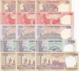 India Set 5 x Lot 3 = 15 UNC 10 20 50 100 500 Rupees Random Year P 102 103 - 106