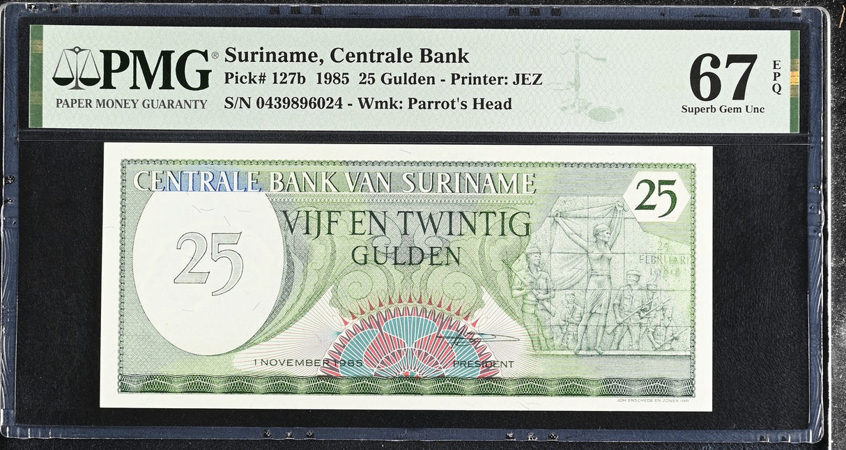 Suriname 25 Gulden 1985 P 127 b Superb Gem UNC PMG 67 EPQ