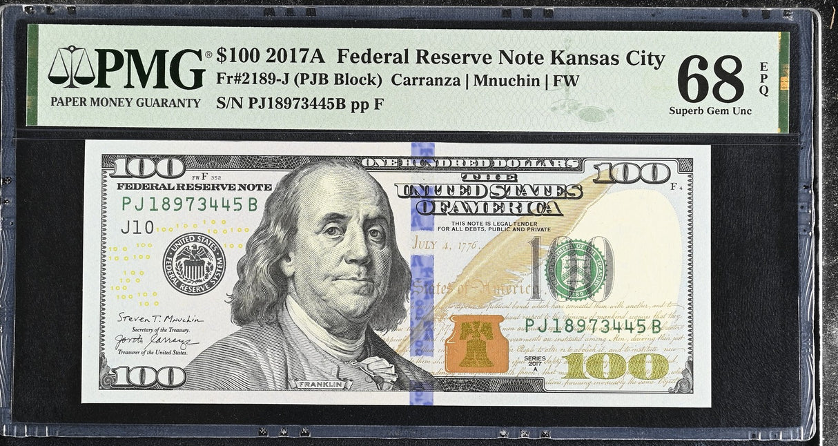United States 100 Dollars USA 2017A P 548 J Kansas Superb Gem UNC PMG 68 EPQ