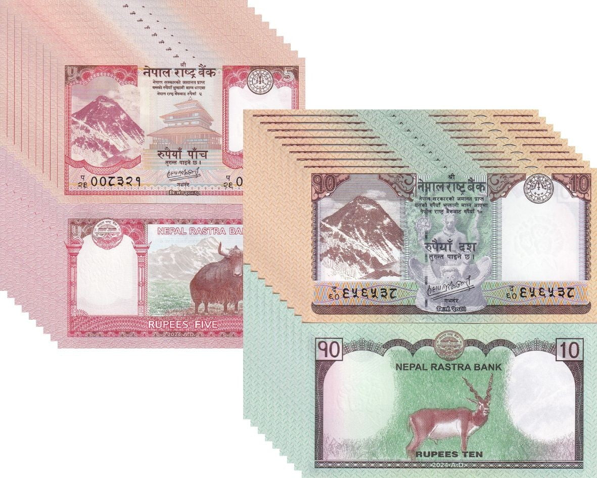 Nepal set 2 X LOT 10 = 20 UNC 5 10 Rupees 2024 P 76 77 NEW Date