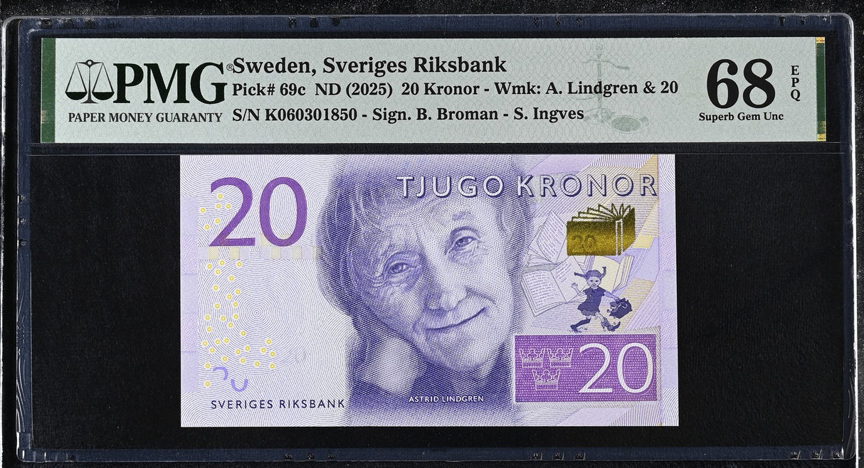 Sweden 20 Kronor ND 2025 P 69 c Superb Gem UNC PMG 68 EPQ TOP POP