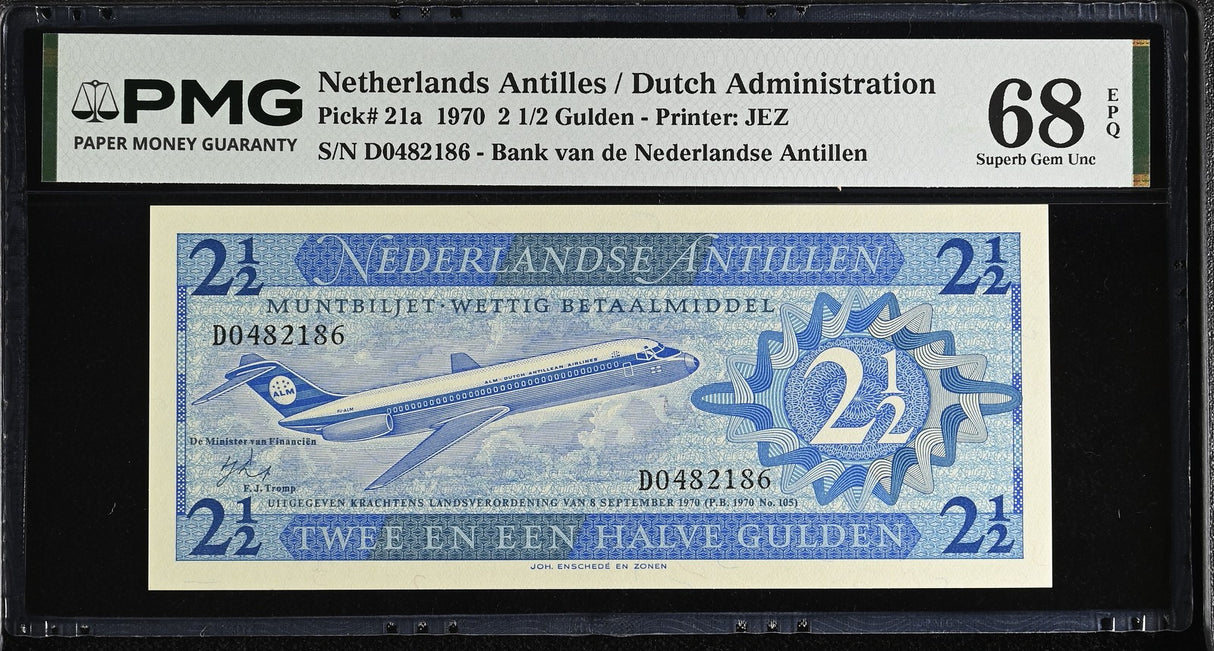 Netherlands Antilles 2 1/2 Gulden 1970 P 21 a Superb Gem UNC PMG 68 EPQ
