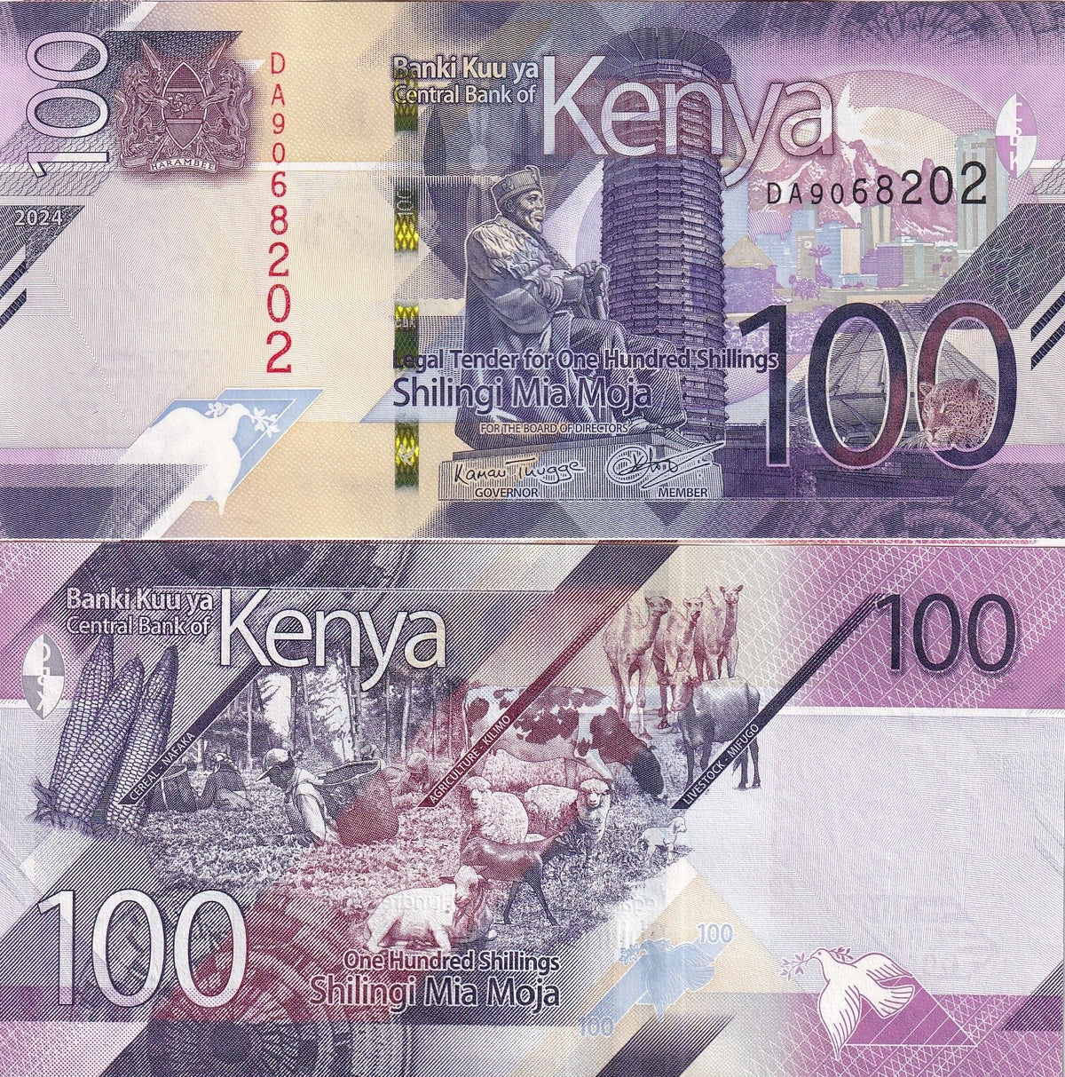 Kenya 100 Shillings 2024 P 53 NEW UNC ,Cereal, agriculture, livestock