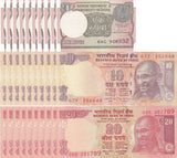 India Set 3 x Lot 10 = 30 UNC 1 10 20 Rupees Random Year P 102 103 117