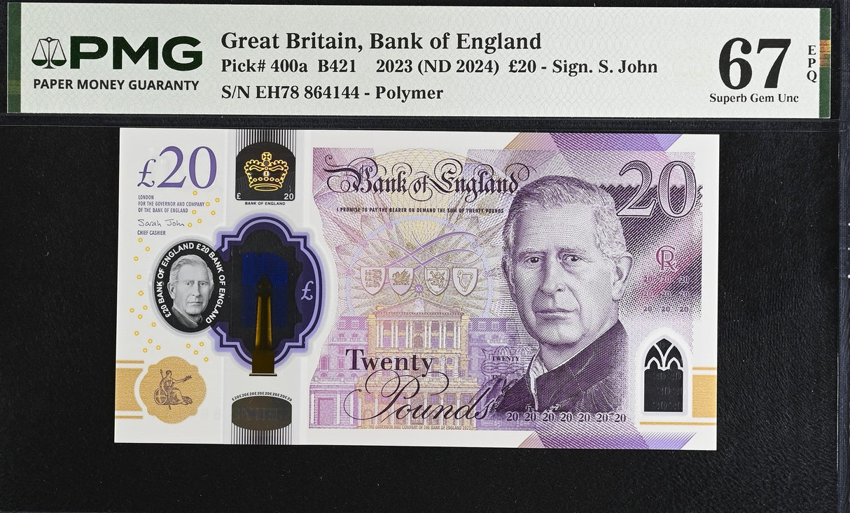 GREAT BRITAIN 20 Pounds 2023 ND 2024 P 400 a Polymer Superb Gem UNC PMG 67 EPQ