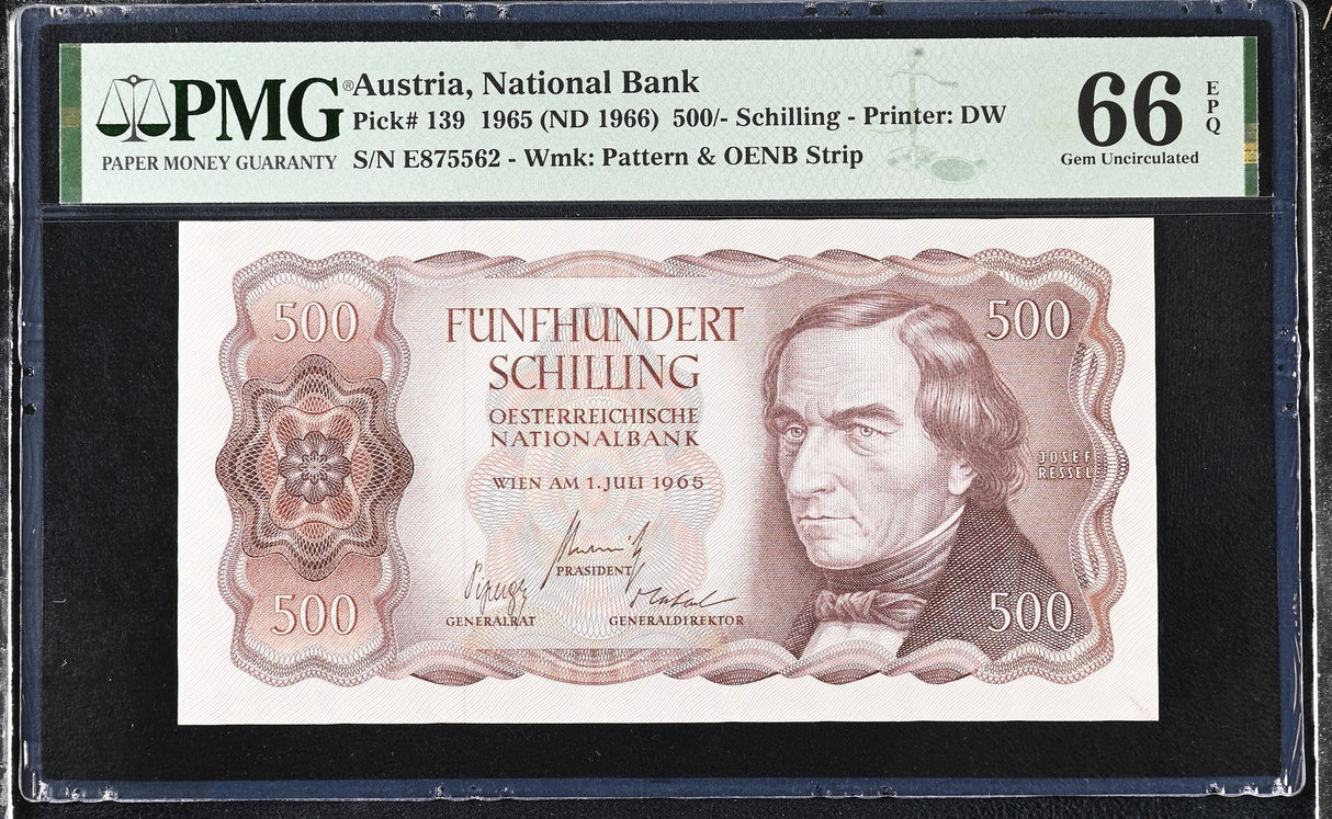 Austria 500 Schilling 1965 ND 1966 P 139 Gem UNC PMG 66 EPQ Printer DW