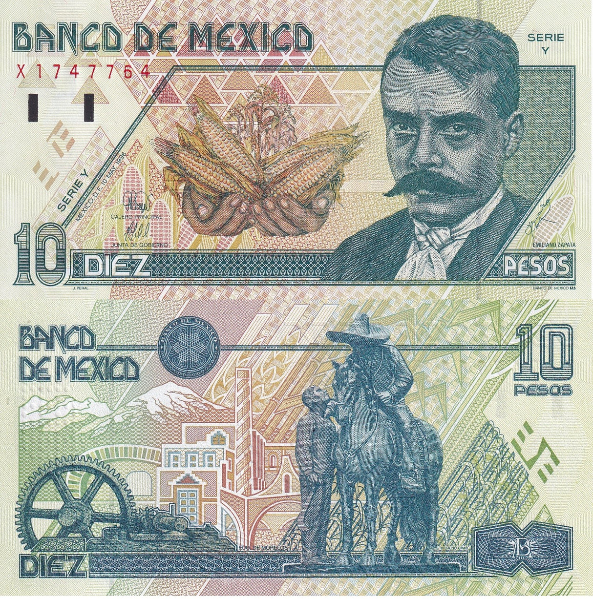 Mexico 10 Pesos 1996 Series Y P 105 UNC , Zapata on horseback