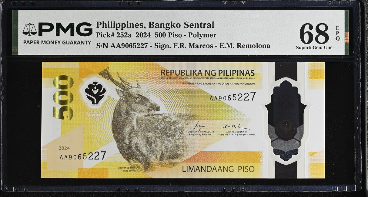 Philippines 500 Piso 2024 P 252 a AA Prefix Superb Gem UNC PMG 68 EPQ