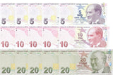 Turkey SET 3 X Lot 5 = 15 UNC 5 10 20 Lira 2022/2025 Mixed Prefix P 222 223 224