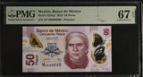 Mexico 50 Pesos 2019 P 123Aaf Polymer Superb Gem UNC PMG 67 EPQ