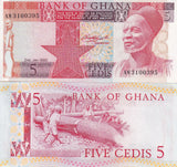 Ghana 5 Cedis 1980 P 19 b UNC , Man Logging , issued note