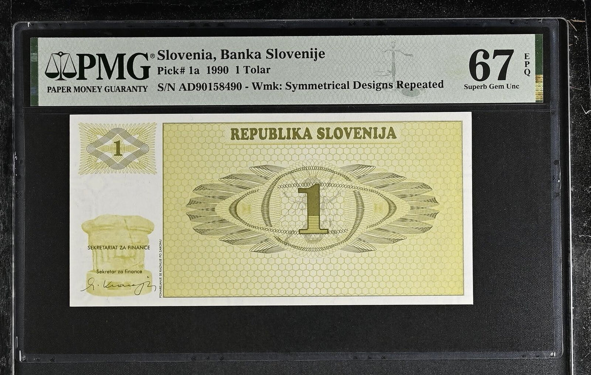 Slovenia 1 Tolar 1990 P 1 a Superb GEM UNC PMG 67 EPQ